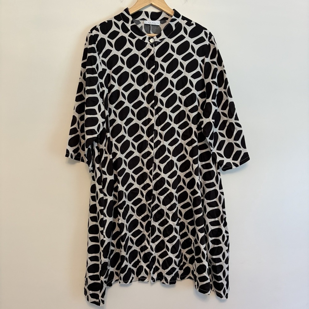 Bryn Walker Swing Dress Patterned White Black XL Organic Cotton Lagenlook Artsy